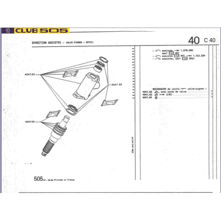 Pochettes joints et circlips Vavle direction corps fonte Ref: 4047.03